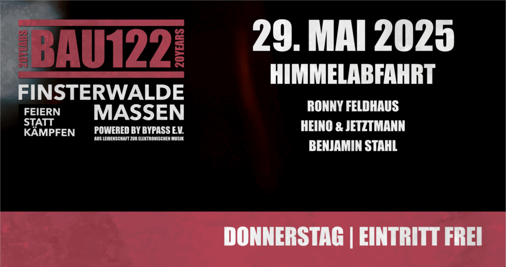 Werbeplakat für eine Veranstaltung am 29. Mai 2025, Titel: Himmelfahrt, mit den Künstlern Ronny Feldhaus, Heino & jetztmann und Benjamin Stahl. Informationen zu Veranstaltung und Eintritt.