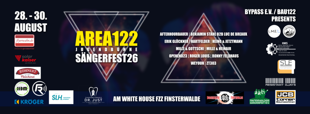 Area122 Sängerfest 2026 - 28. bis 30.08.2026 Am White House FZZ Finsterwalde
